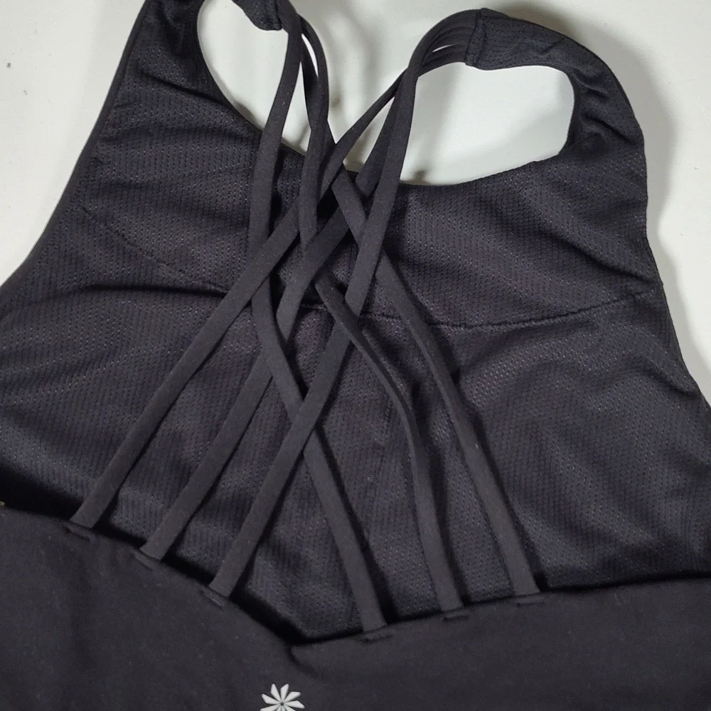 Athleta Hyper Focused black high‎ neck strappy sports bra M